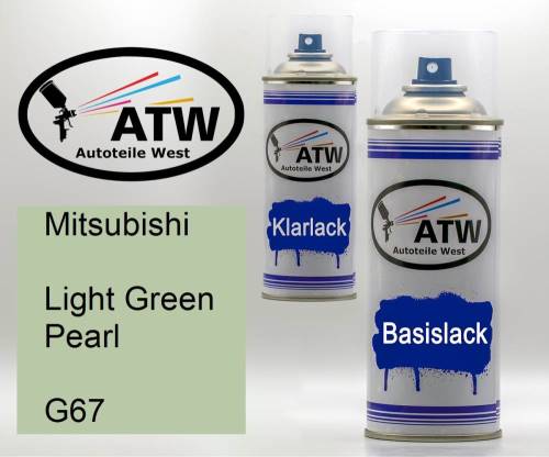 Mitsubishi, Light Green Pearl, G67: 400ml Sprühdose + 400ml Klarlack - Set, von ATW Autoteile West.
